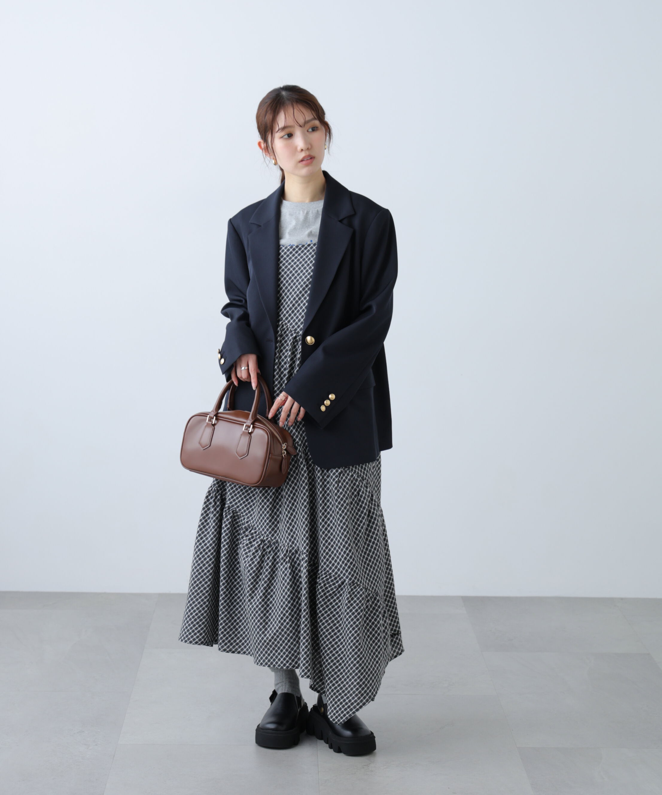  「チェック柄エスカルゴティアードキャミワンピース」|ワンピース|