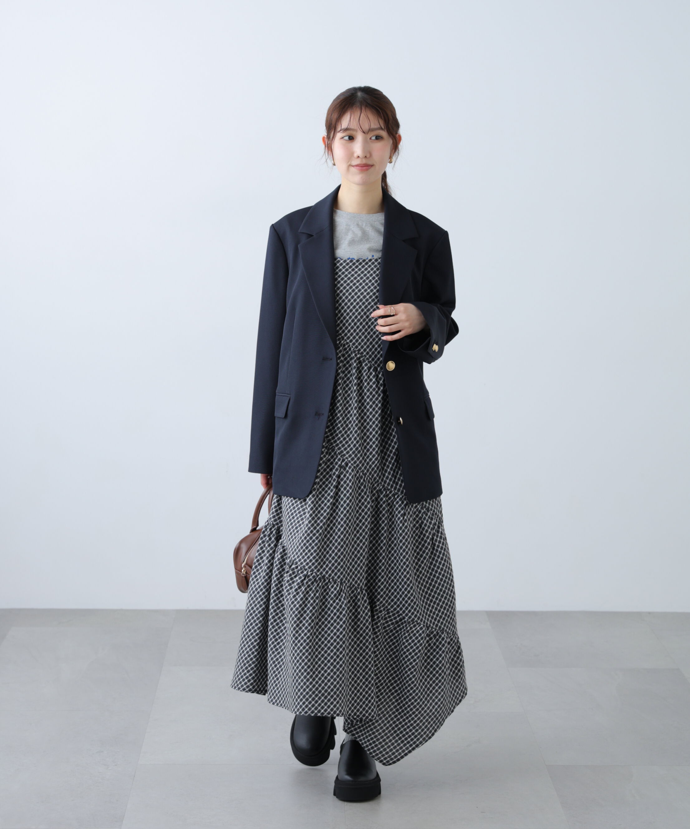  「チェック柄エスカルゴティアードキャミワンピース」|ワンピース|