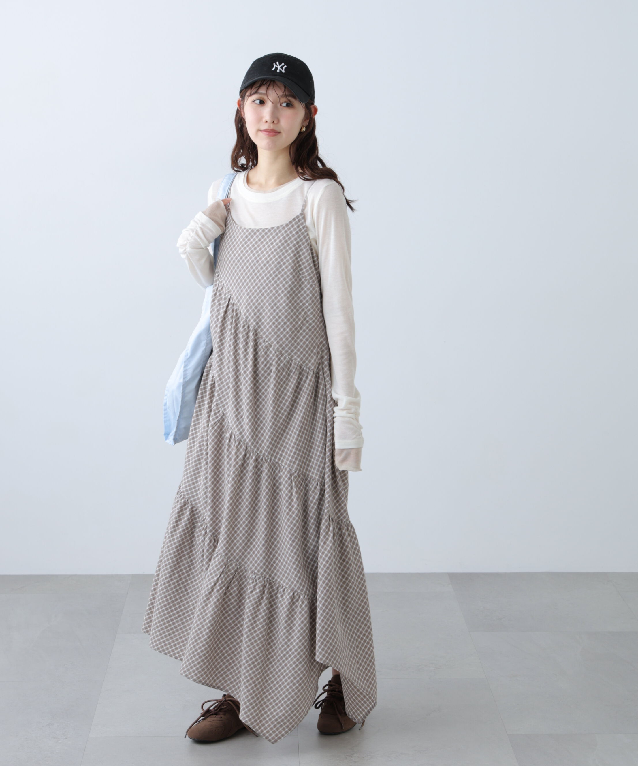  「チェック柄エスカルゴティアードキャミワンピース」|ワンピース|