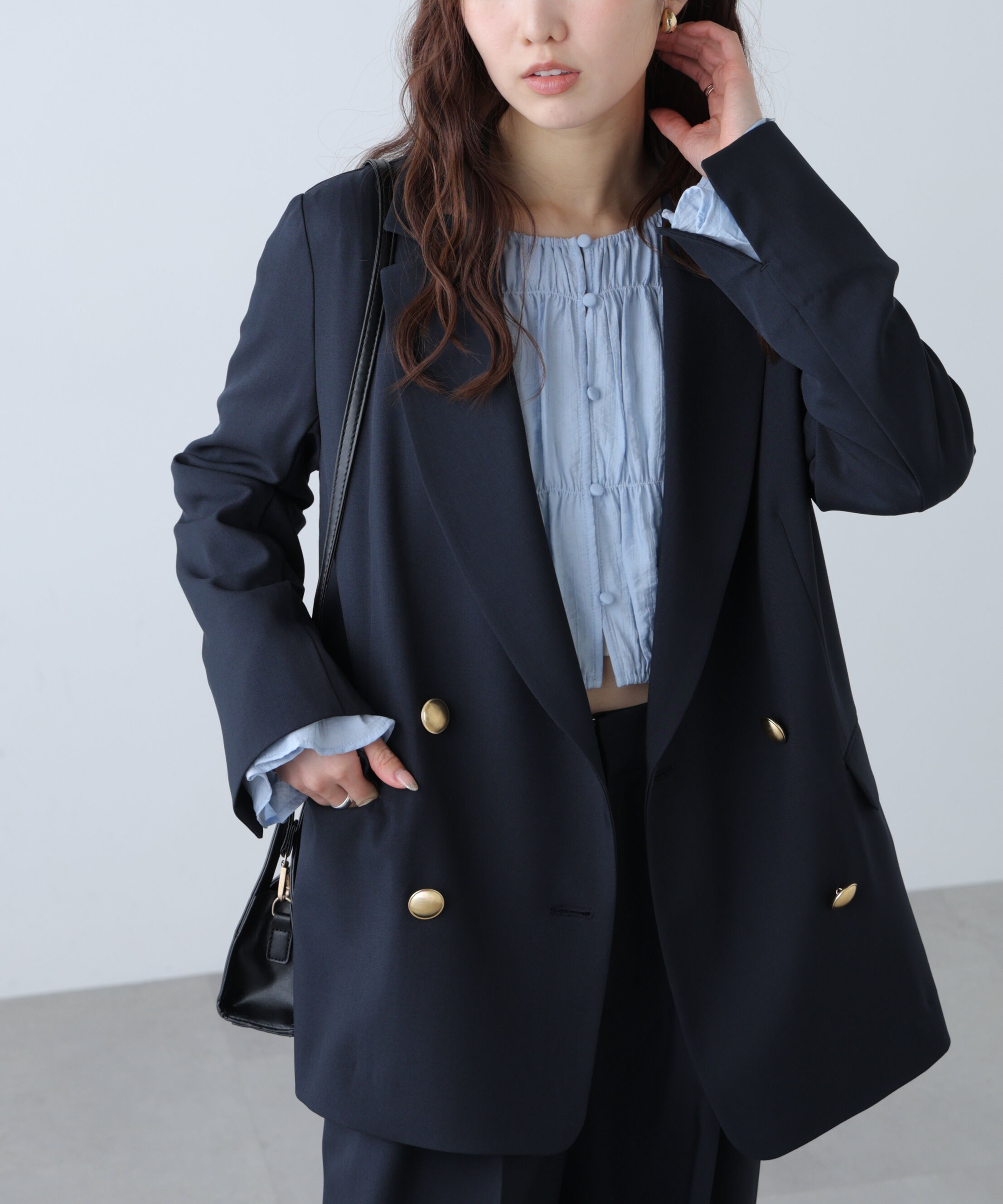  「梳毛調合繊ダブルブレストジャケット」|その他|ネイビー