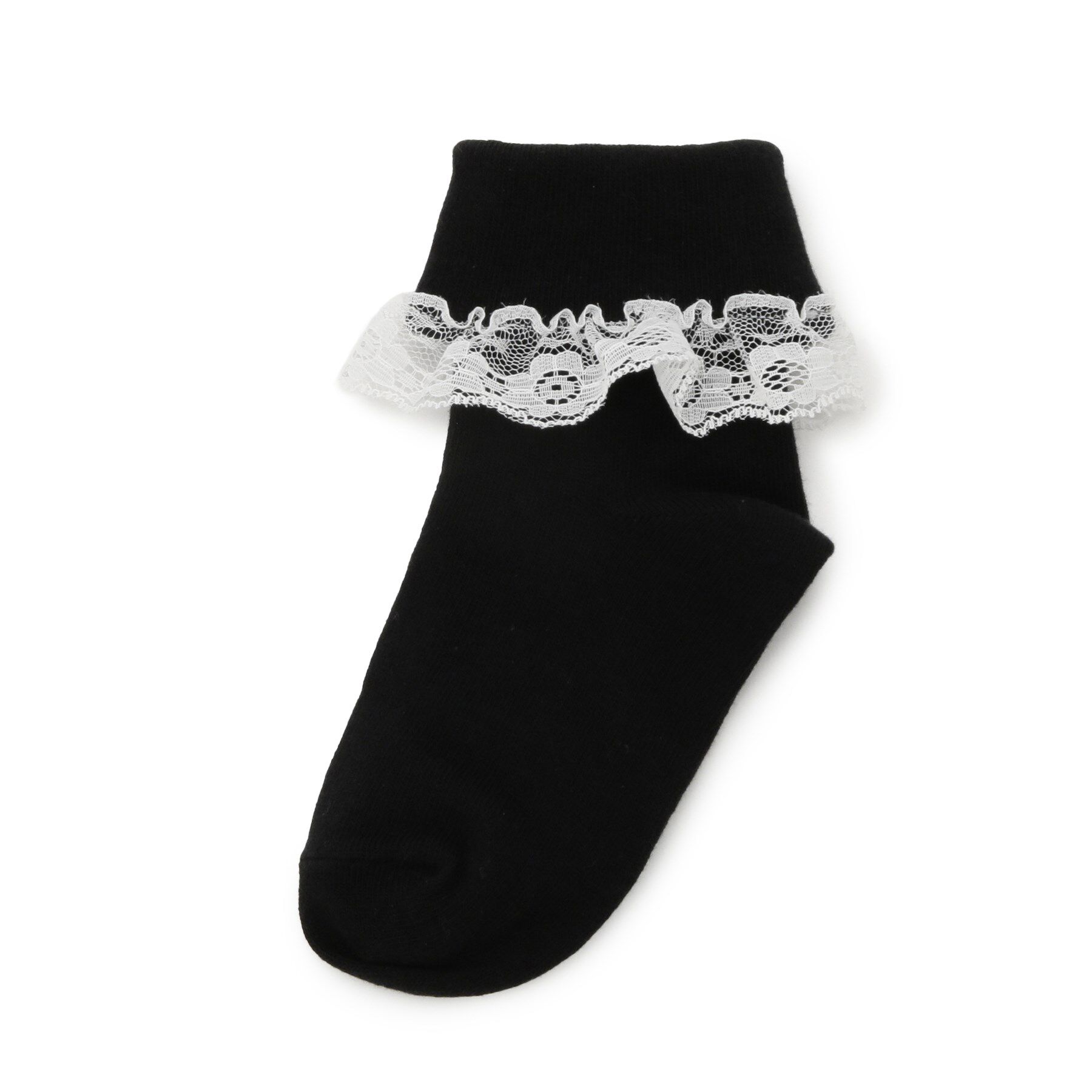 SHOO･LA･RUE「【セレモニー】折り返しレースクルー丈ソックス」|ソックス|ブラック(019)