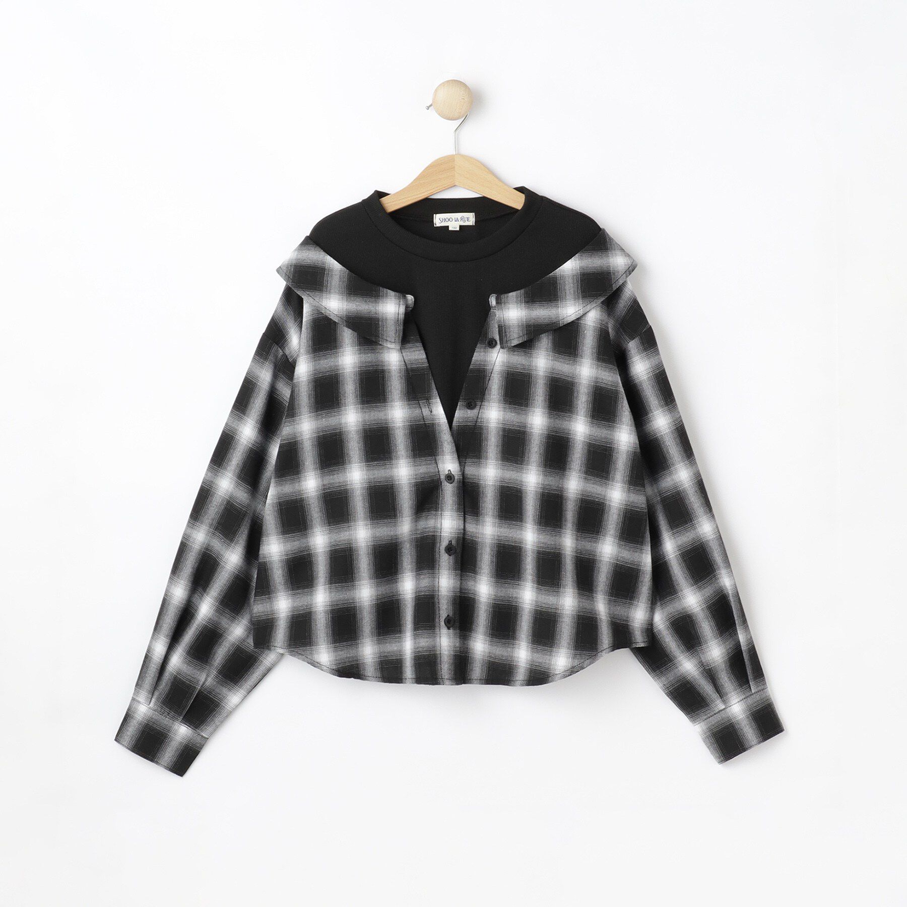 SHOO･LA･RUE「【130-150cm】チェックシャツドッキングトップス」|Tシャツ・カットソー|