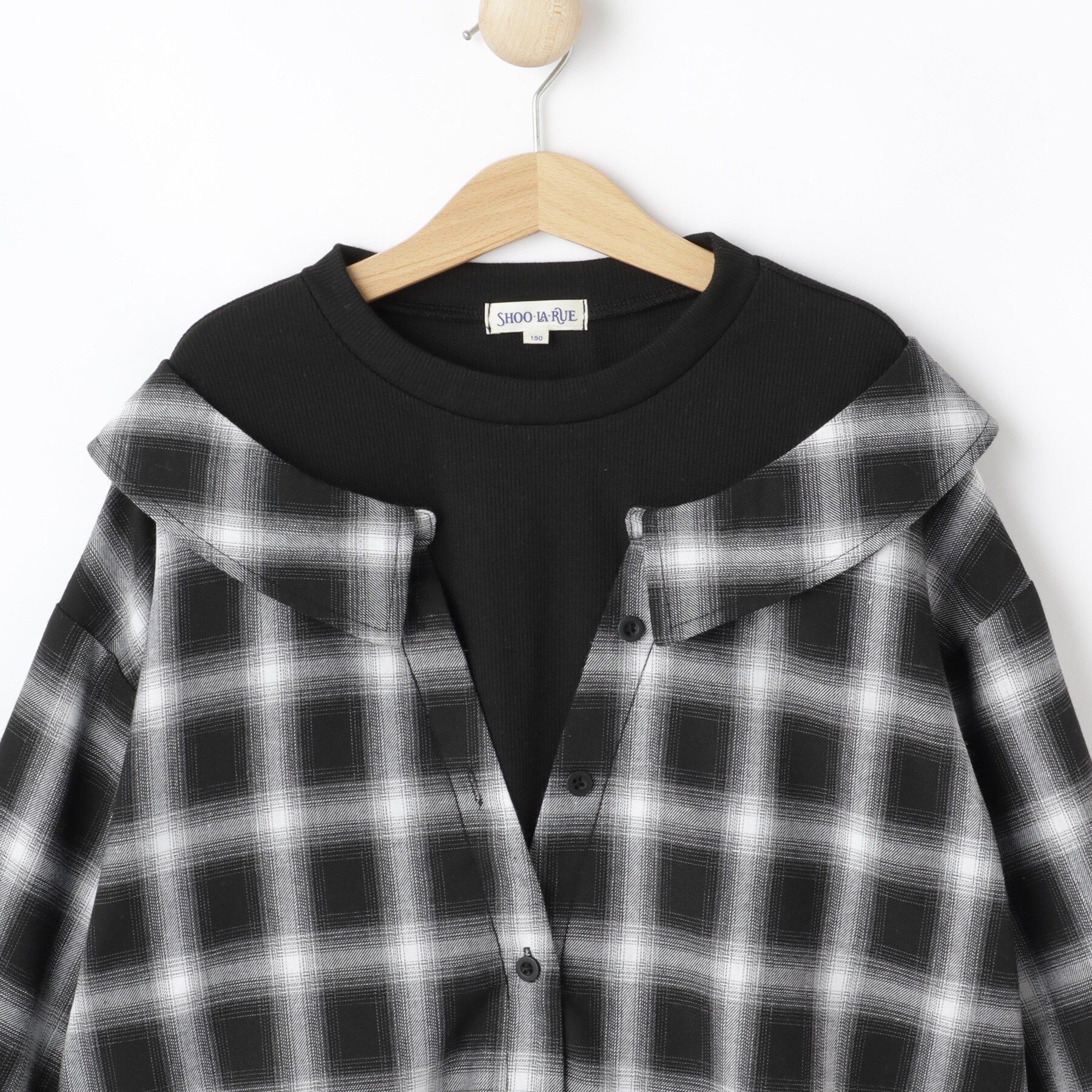SHOO･LA･RUE「【130-150cm】チェックシャツドッキングトップス」|Tシャツ・カットソー|