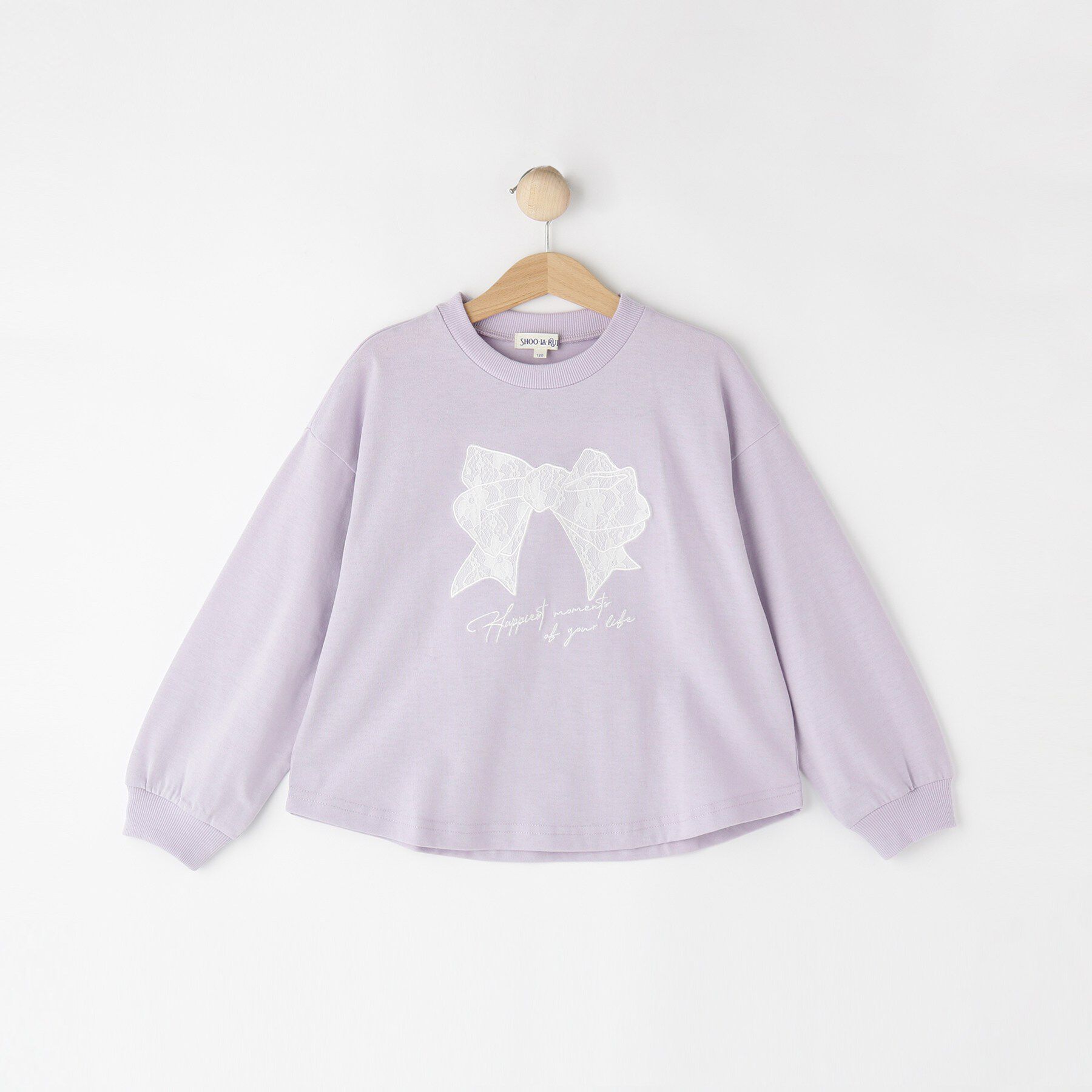 SHOO･LA･RUE「【100-150cm】レースリボン刺繍ロンT」|Tシャツ・カットソー|ラベンダー(080)