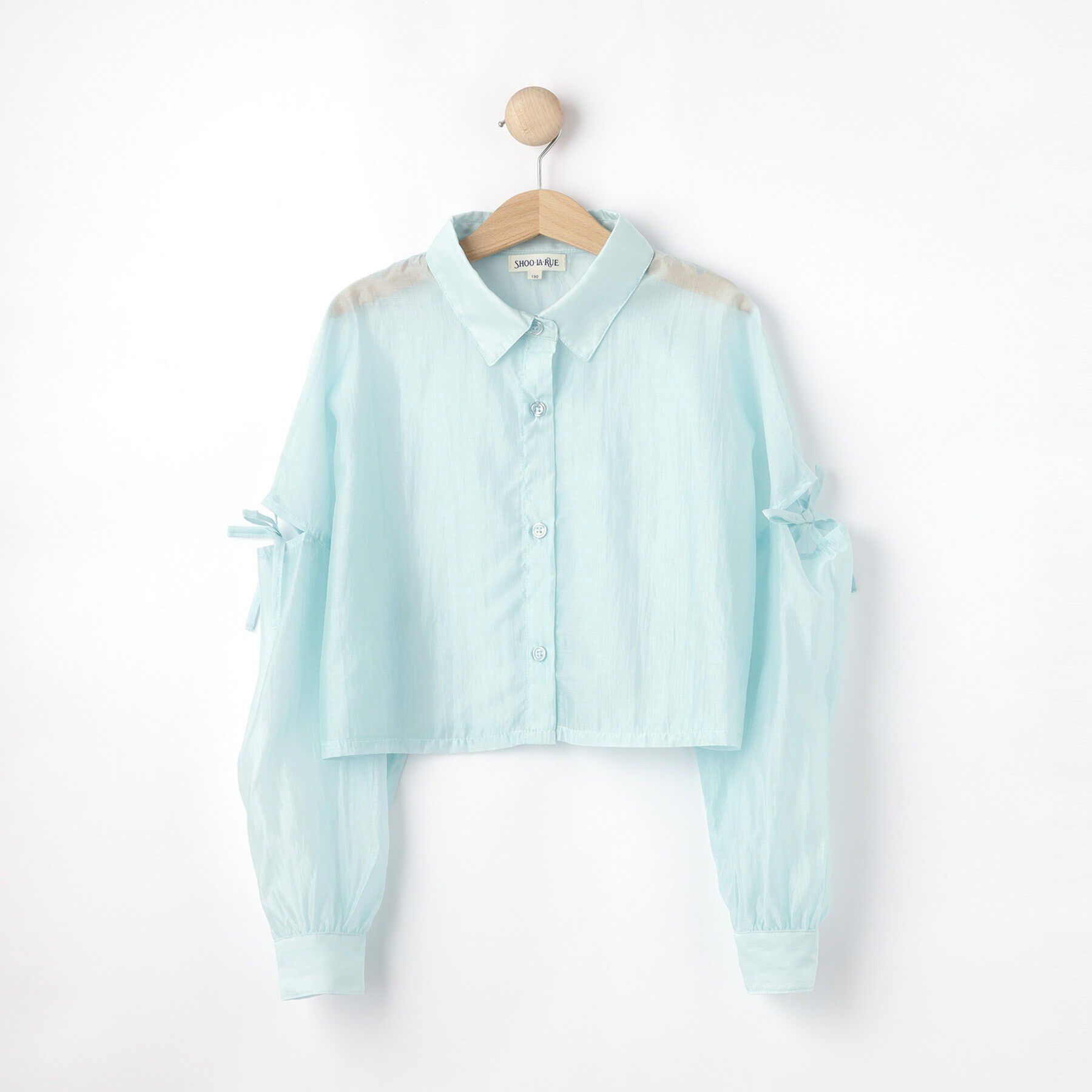 SHOO･LA･RUE「【130-150cm】クロップドシアーリボンシャツ」|シャツ・ブラウス|