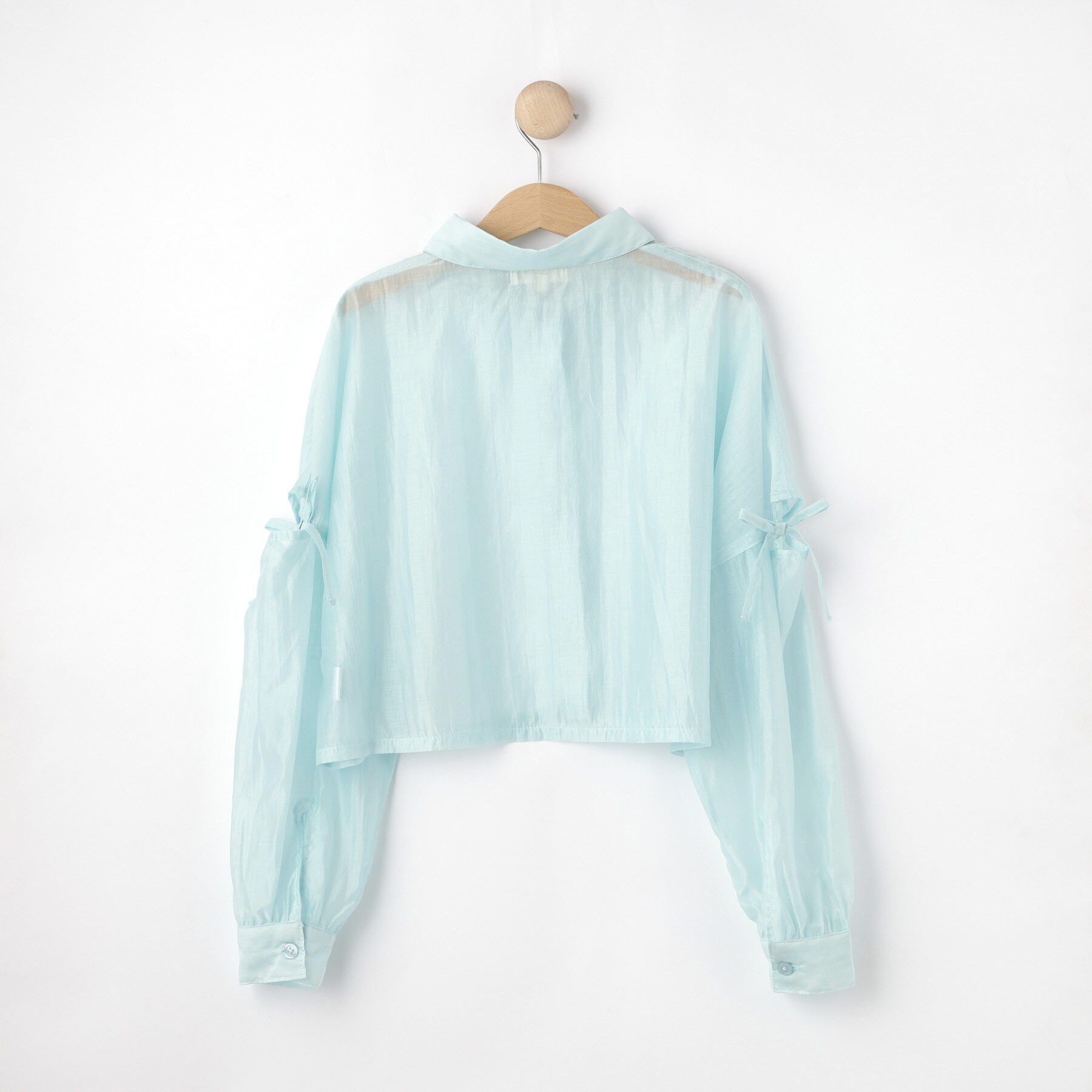 SHOO･LA･RUE「【130-150cm】クロップドシアーリボンシャツ」|シャツ・ブラウス|