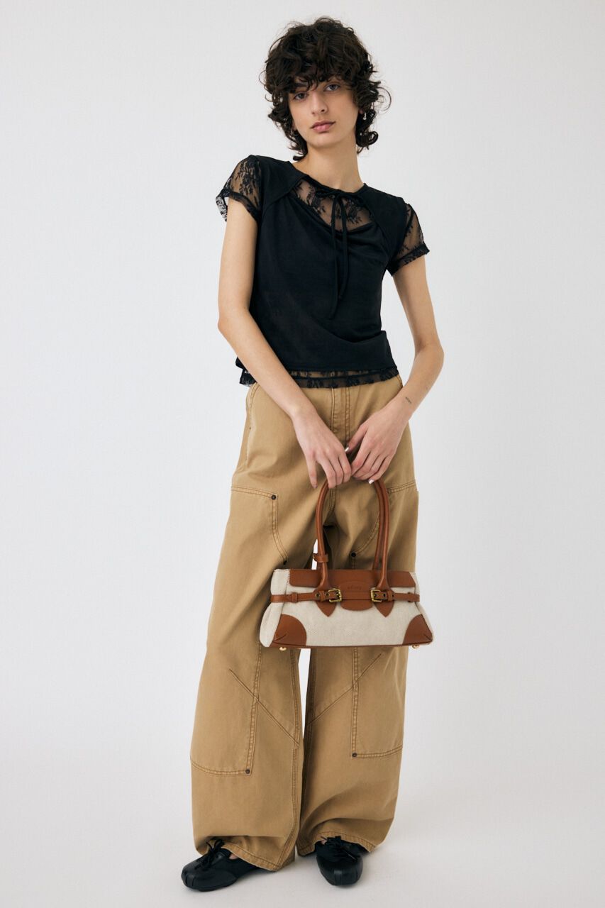 MOUSSY「LACE LAYERED OPEN NECK トップス」|Tシャツ・カットソー|