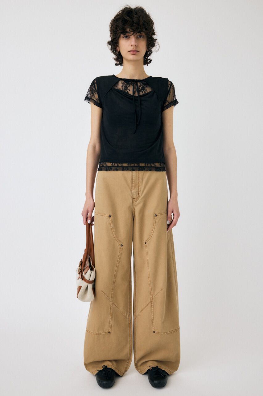 MOUSSY「LACE LAYERED OPEN NECK トップス」|Tシャツ・カットソー|