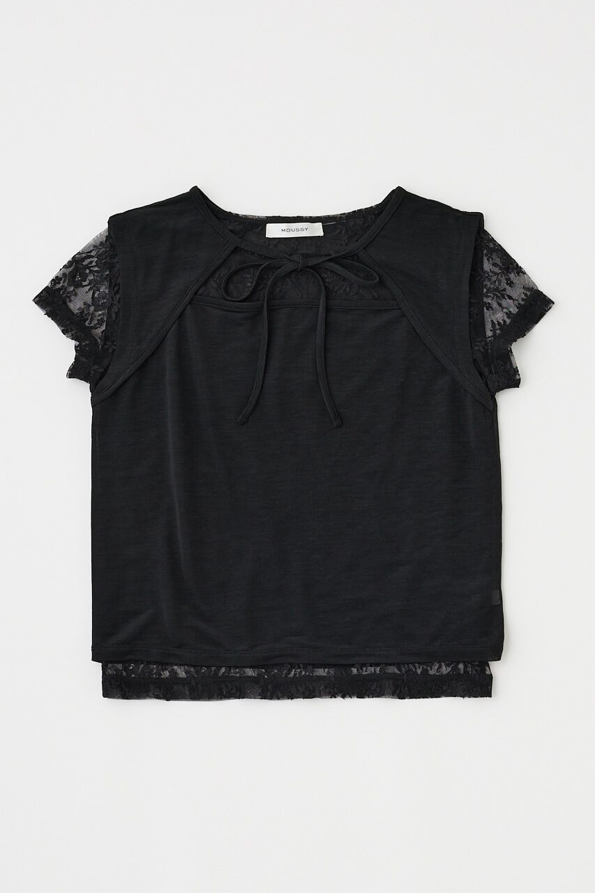 MOUSSY「LACE LAYERED OPEN NECK トップス」|Tシャツ・カットソー|