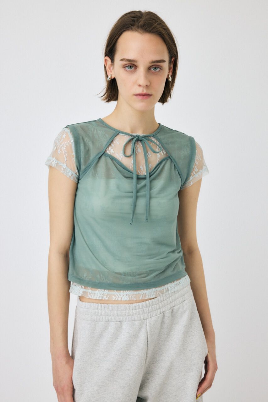 MOUSSY「LACE LAYERED OPEN NECK トップス」|Tシャツ・カットソー|