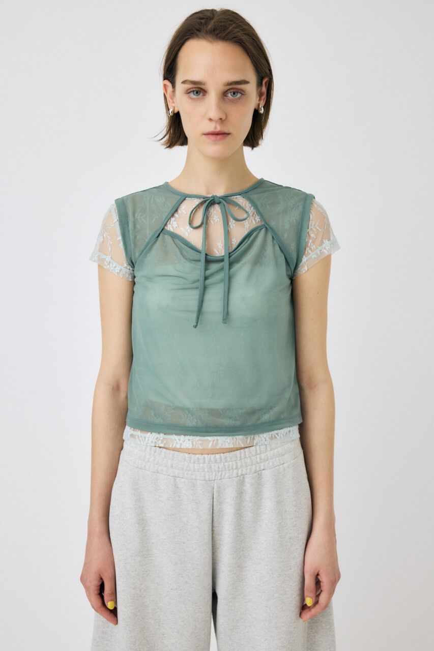 MOUSSY「LACE LAYERED OPEN NECK トップス」|Tシャツ・カットソー|