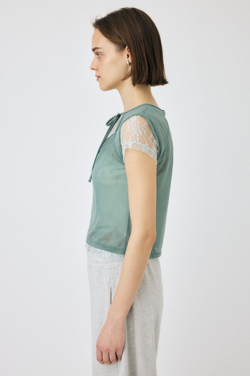 MOUSSY「LACE LAYERED OPEN NECK トップス」|Tシャツ・カットソー|