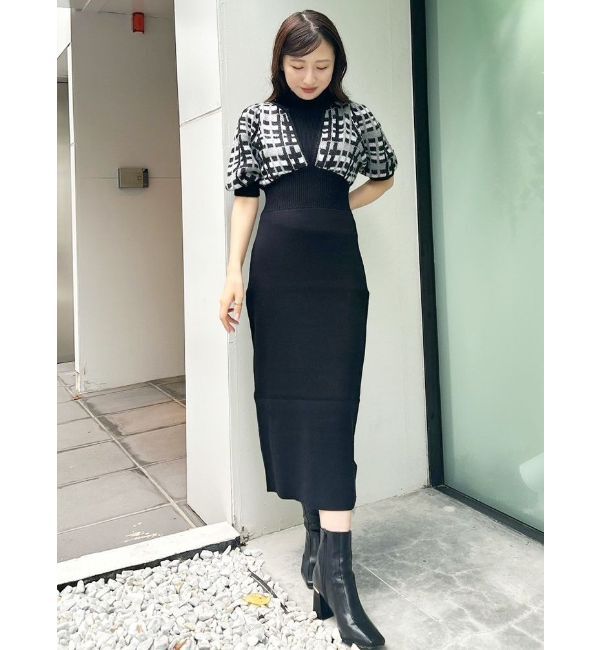 MERCURYDUO「チェックジャカードドッキングニットワンピース」|ワンピース|