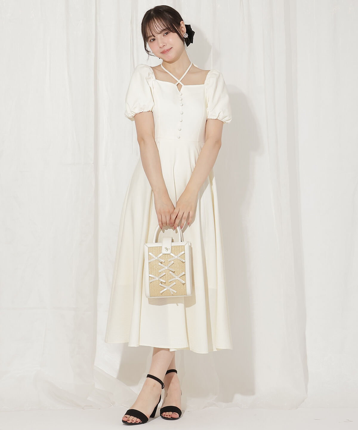 WILLSELECTION「クロスネックバルーンスリーブワンピース」|ワンピース|