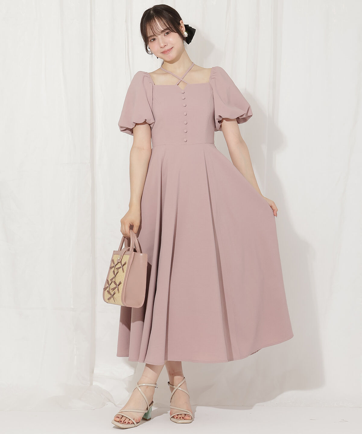 WILLSELECTION「クロスネックバルーンスリーブワンピース」|ワンピース|