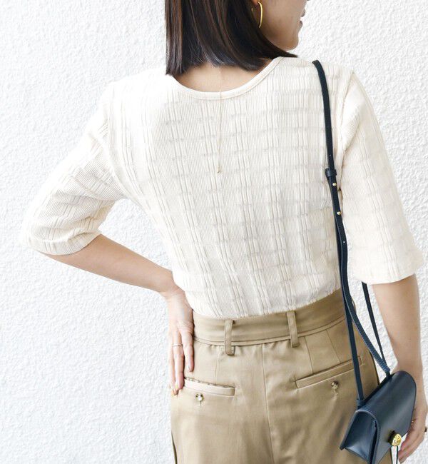 SHIPS for women「【WEB限定】〈洗濯機可能〉ランダム テレコ 5分袖 プルオーバー」|Tシャツ・カットソー|オフホワイト