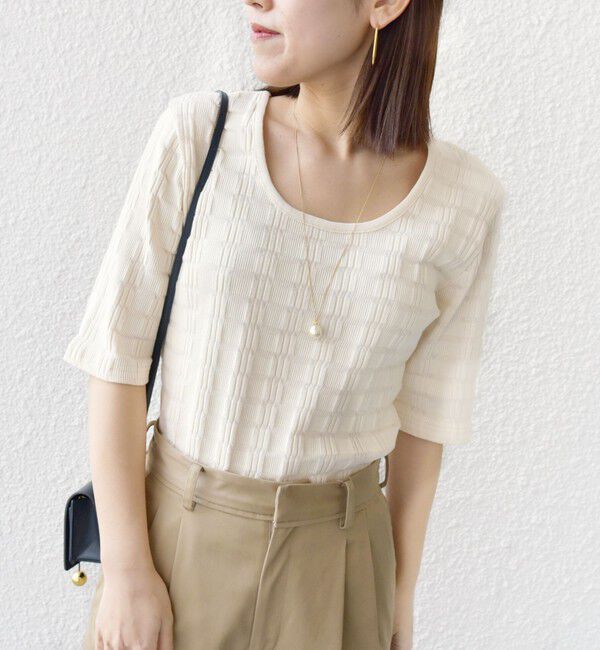 SHIPS for women「【WEB限定】〈洗濯機可能〉ランダム テレコ 5分袖 プルオーバー」|Tシャツ・カットソー|