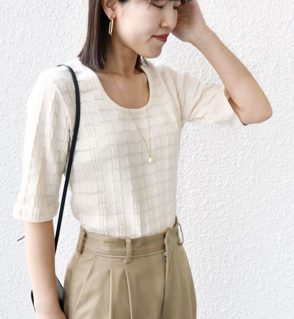 SHIPS for women「【WEB限定】〈洗濯機可能〉ランダム テレコ 5分袖 プルオーバー」|Tシャツ・カットソー|