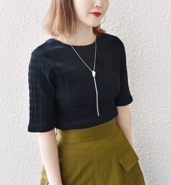 SHIPS for women「【WEB限定】〈洗濯機可能〉ランダム テレコ 5分袖 プルオーバー」|Tシャツ・カットソー|ブラック