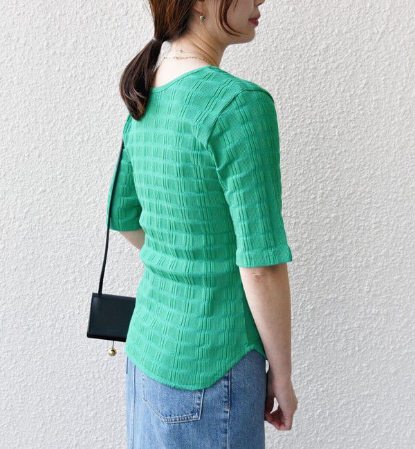 SHIPS for women「【WEB限定】〈洗濯機可能〉ランダム テレコ 5分袖 プルオーバー」|Tシャツ・カットソー|