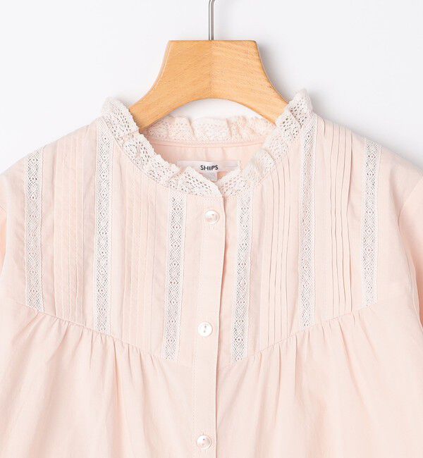 SHIPS KIDS「SHIPS KIDS:80～90cm / ピンタック レース ブラウス」|シャツ・ブラウス|