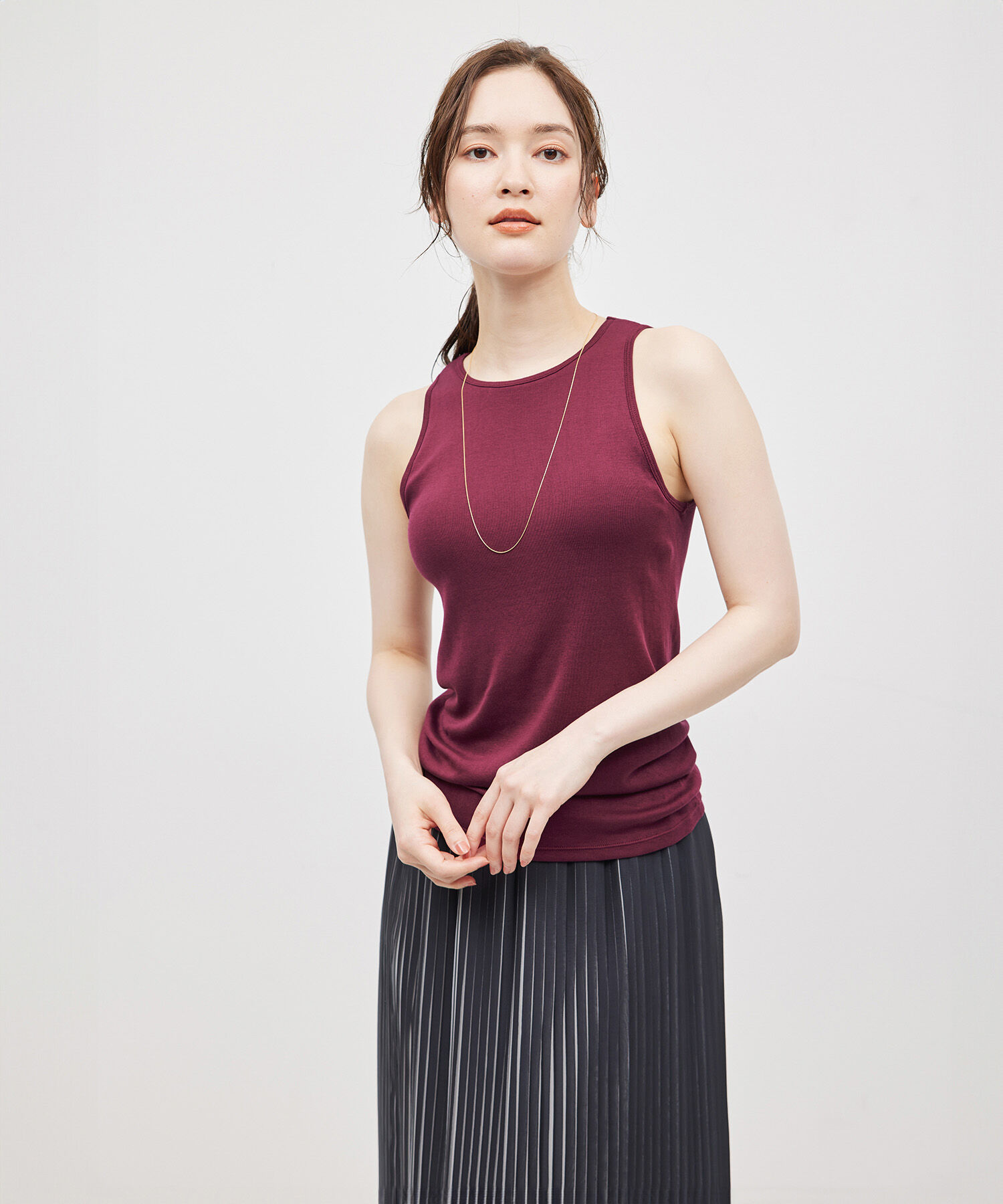 ROPE「コットンシルク丸胴フライスカップ付きアメスリタンクトップ」|タンクトップ|