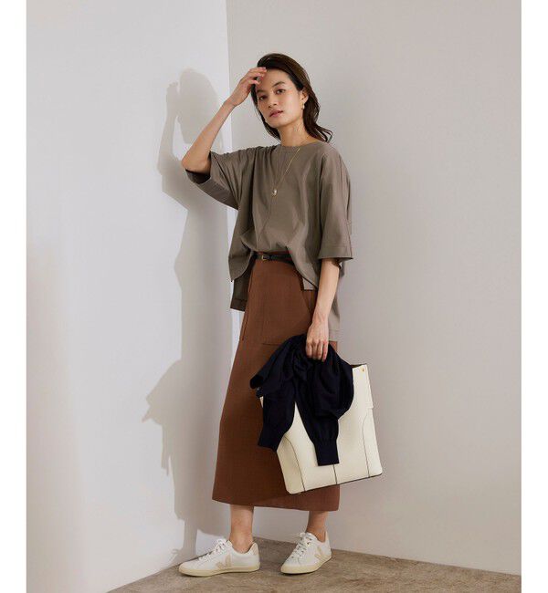 ROPE「【洗える・ナノシア加工】スムース半袖 Aラインカットソー」|Tシャツ・カットソー|