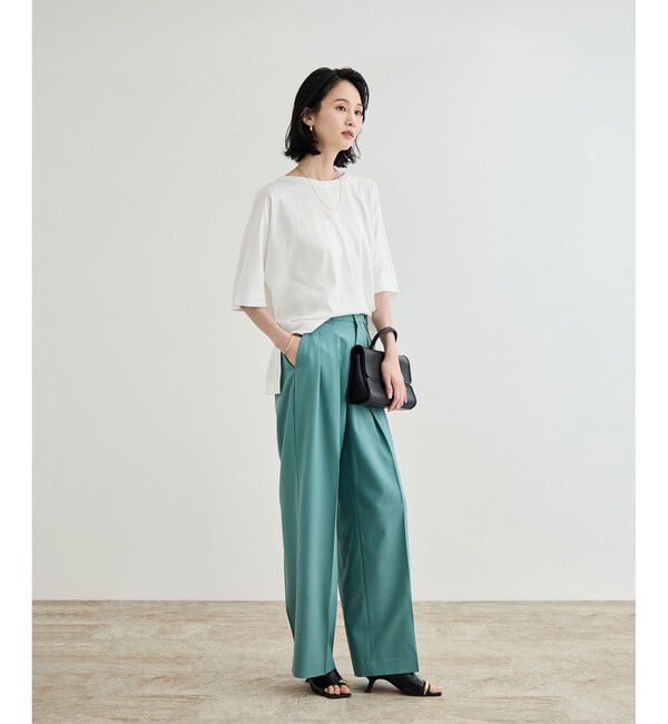 ROPE「【洗える・ナノシア加工】スムース半袖 Aラインカットソー」|Tシャツ・カットソー|