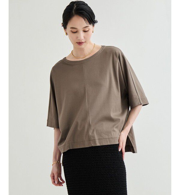 ROPE「【洗える・ナノシア加工】スムース半袖 Aラインカットソー」|Tシャツ・カットソー|グレー(07)