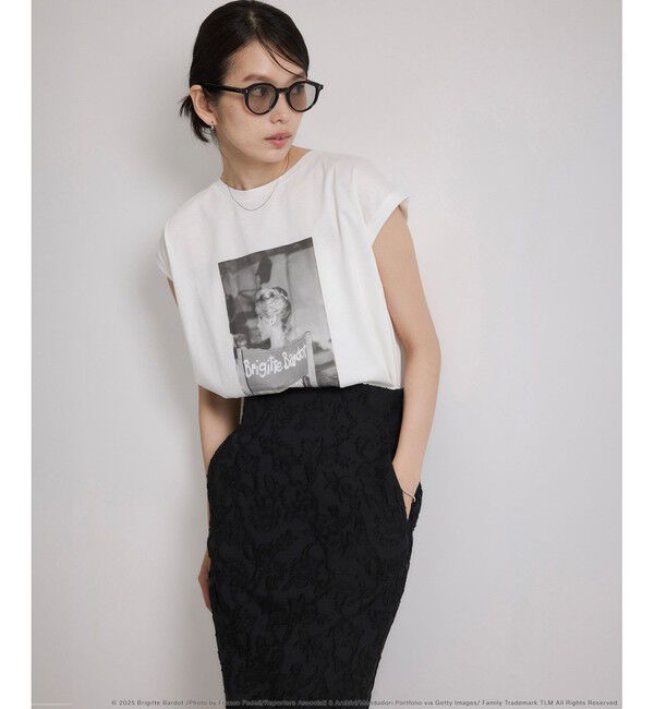 ROPE「【Brigitte Bardot&times;ROPE'・コラボ】プリントアームレットT-shirt【洗える・洗濯耐久性・接触冷感】」|Tシャツ・カットソー|