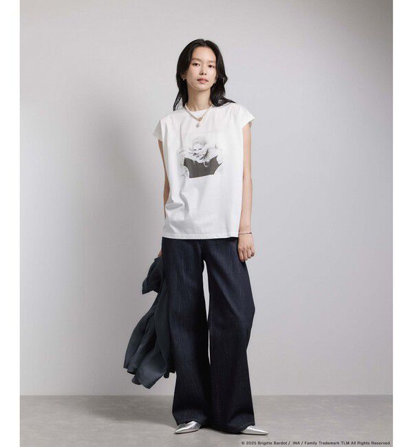 ROPE「【Brigitte Bardot&times;ROPE'・コラボ】プリントアームレットT-shirt【洗える・洗濯耐久性・接触冷感】」|Tシャツ・カットソー|
