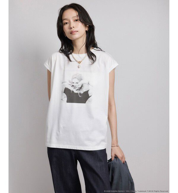 ROPE「【Brigitte Bardot&times;ROPE'・コラボ】プリントアームレットT-shirt【洗える・洗濯耐久性・接触冷感】」|Tシャツ・カットソー|