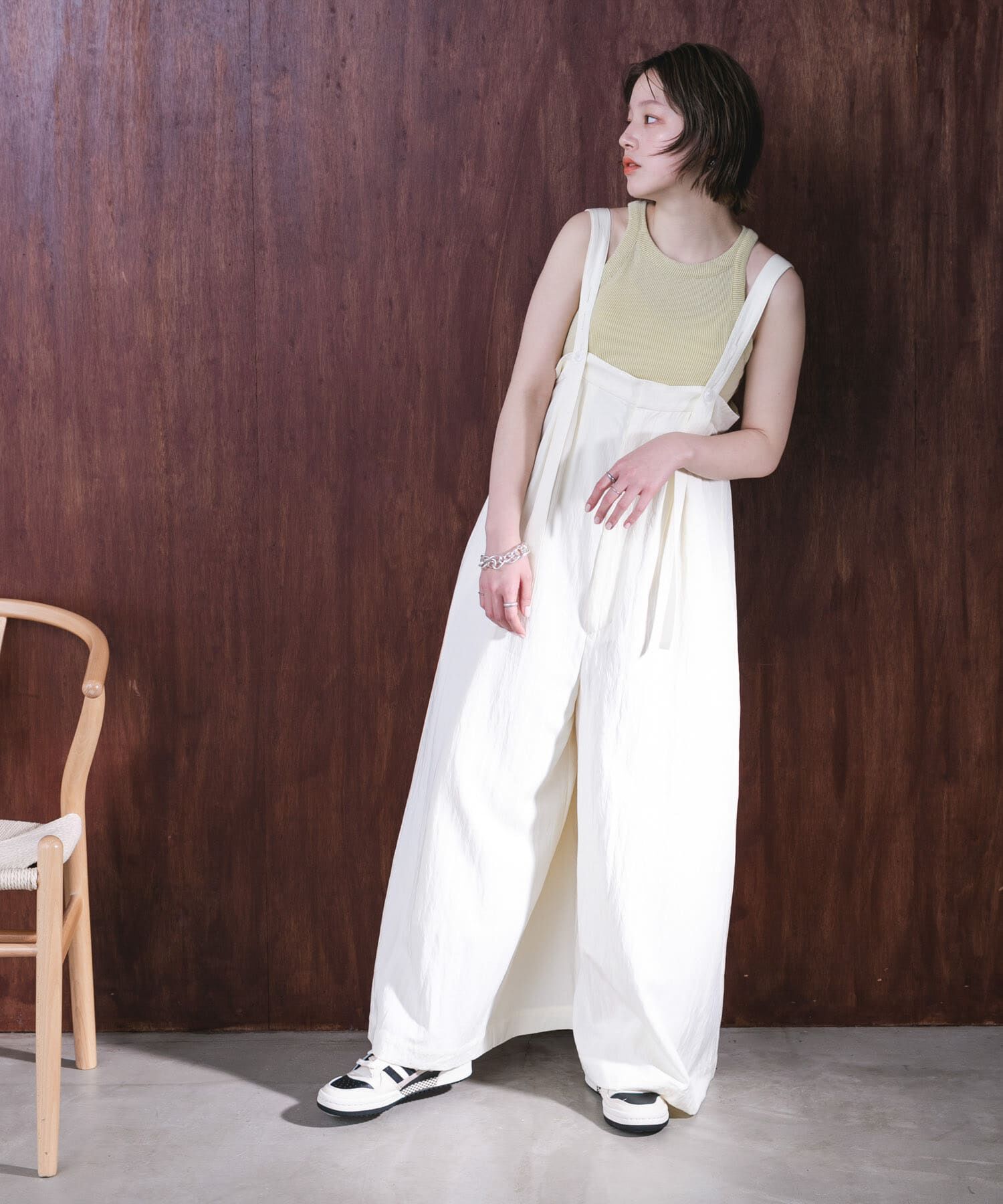  「『2サイズ展開』オーバーストラップワイドサロペット」|スカート|