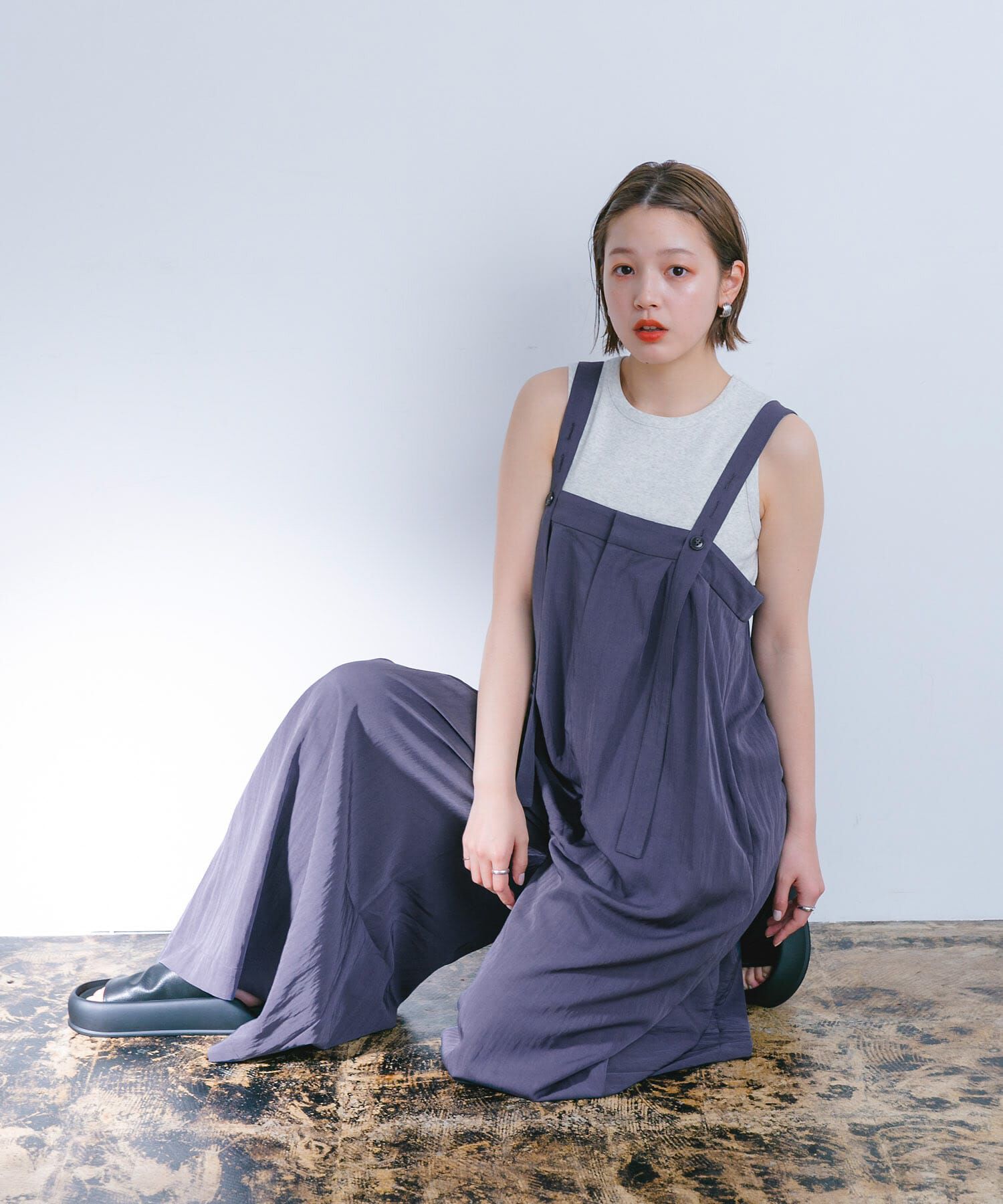  「『2サイズ展開』オーバーストラップワイドサロペット」|スカート|