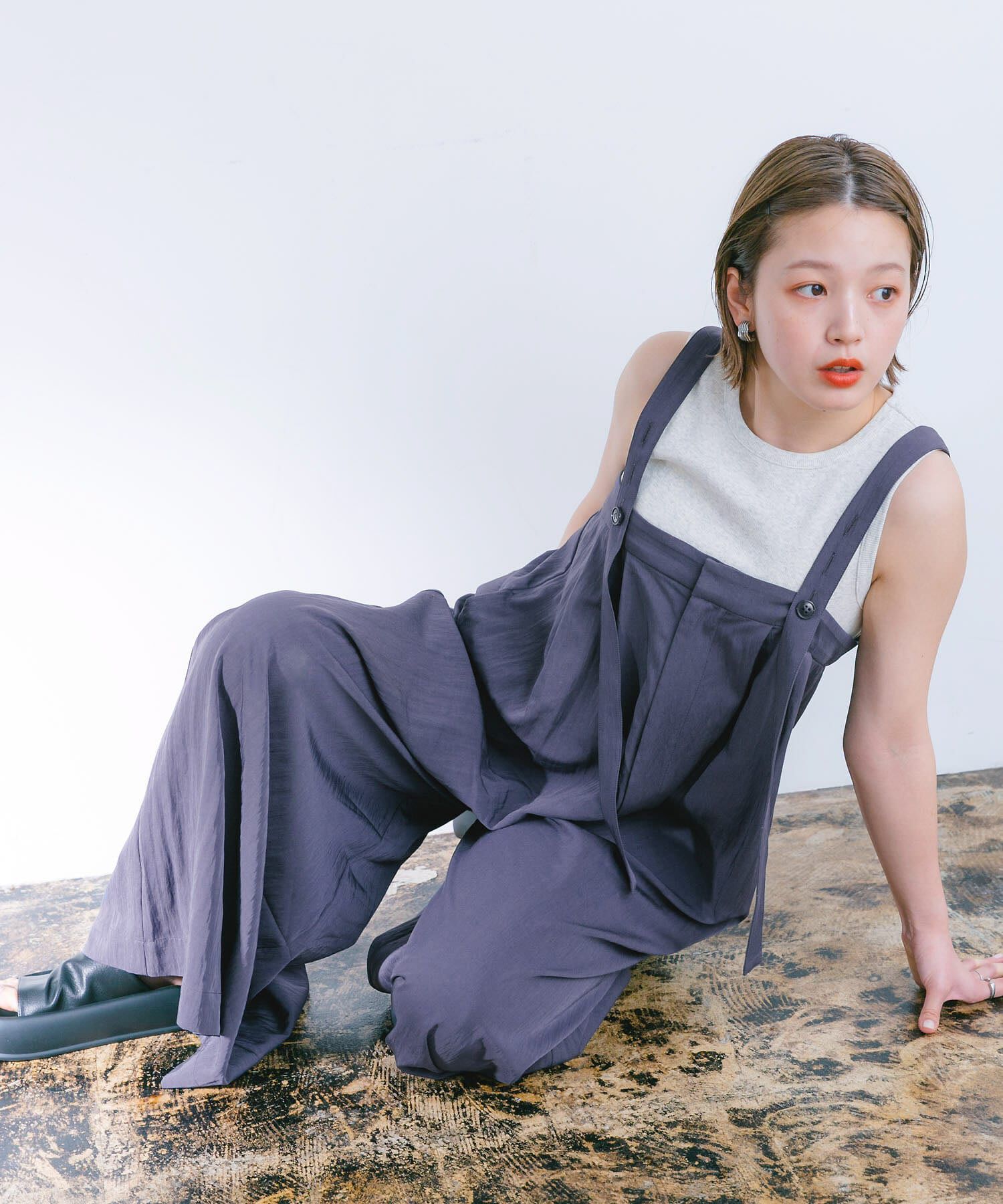  「『2サイズ展開』オーバーストラップワイドサロペット」|スカート|