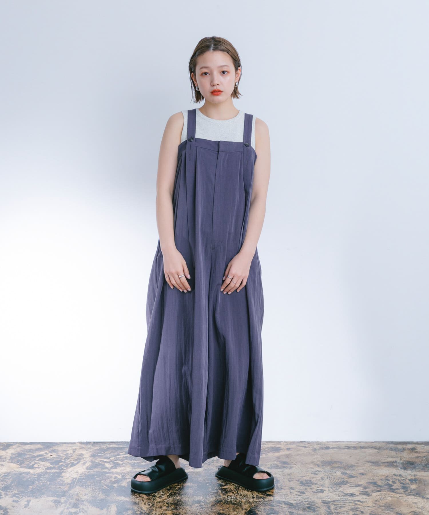  「『2サイズ展開』オーバーストラップワイドサロペット」|スカート|