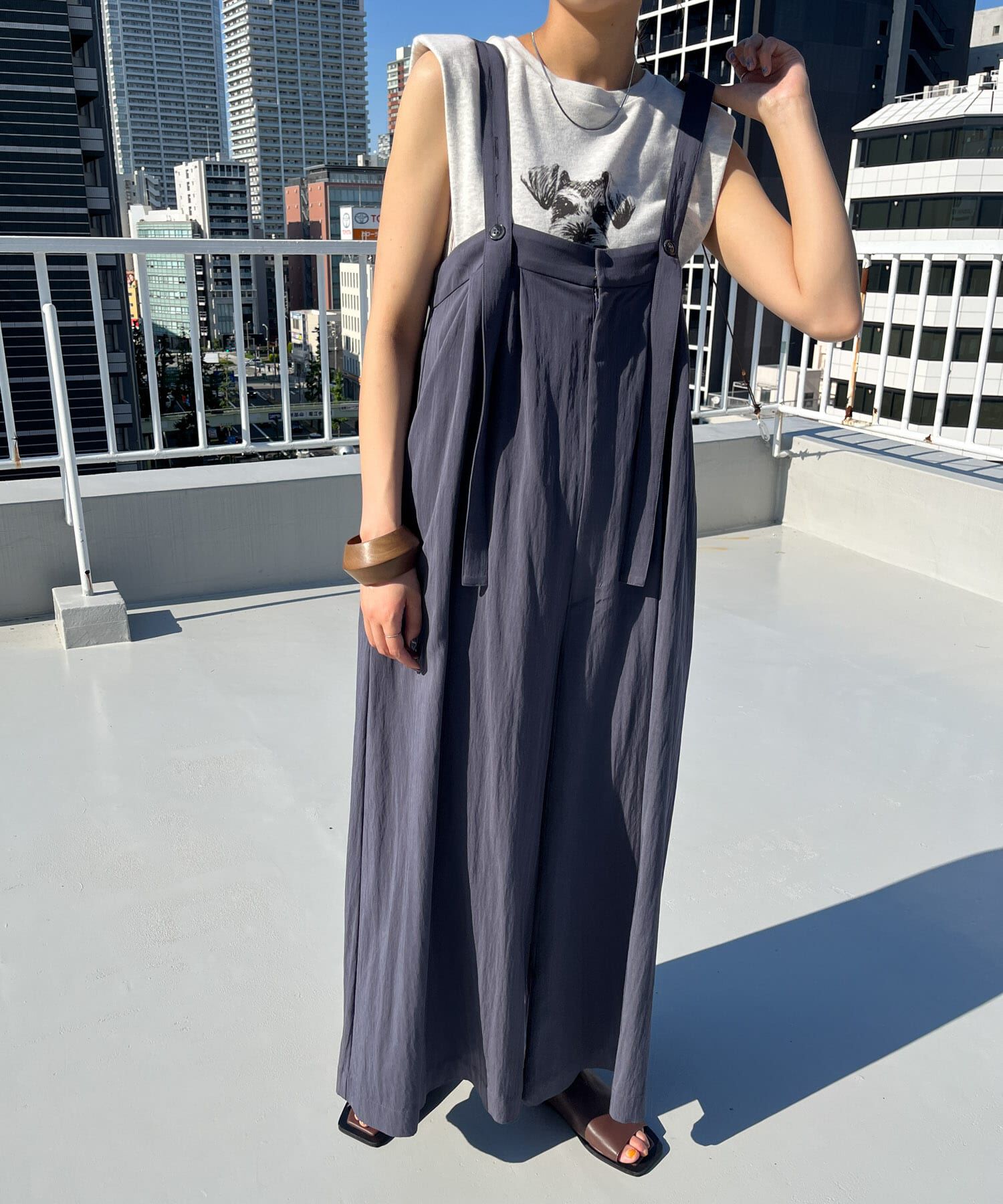  「『2サイズ展開』オーバーストラップワイドサロペット」|スカート|