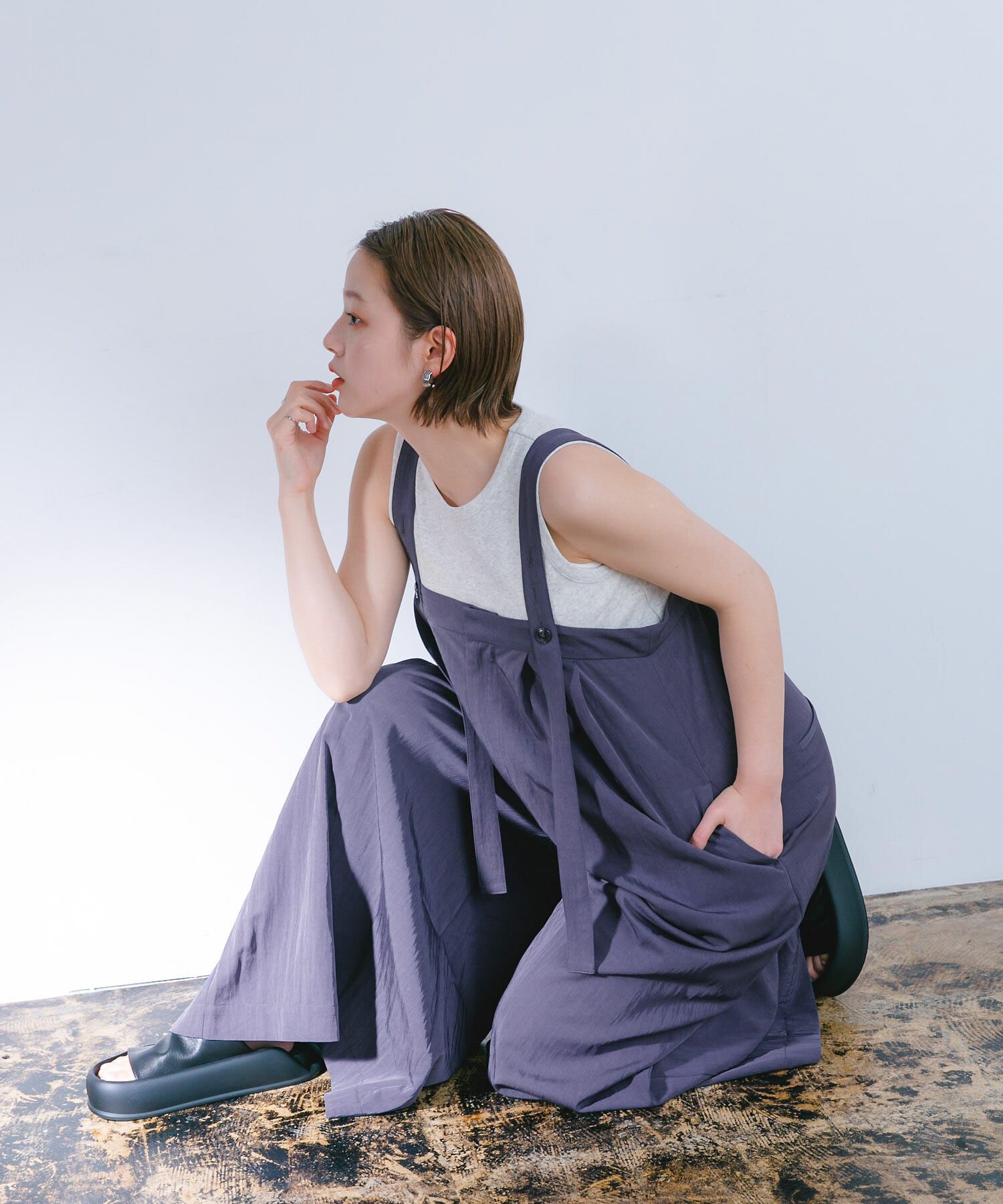  「『2サイズ展開』オーバーストラップワイドサロペット」|スカート|