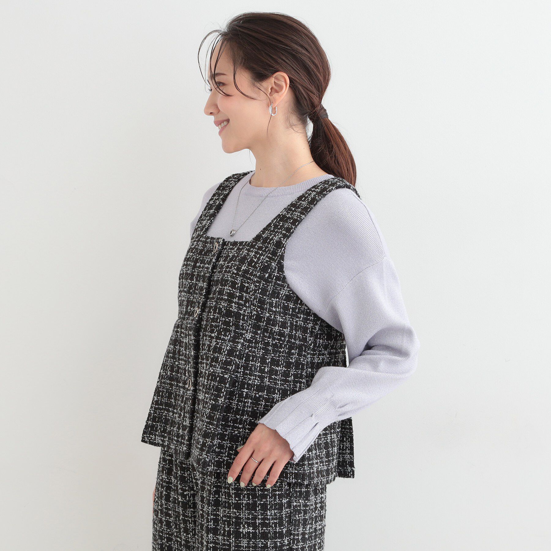 SHOO･LA･RUE「【2点セット】着るだけで決まる クラシカルなツイード調 チェック柄セットアップ」|スーツ|