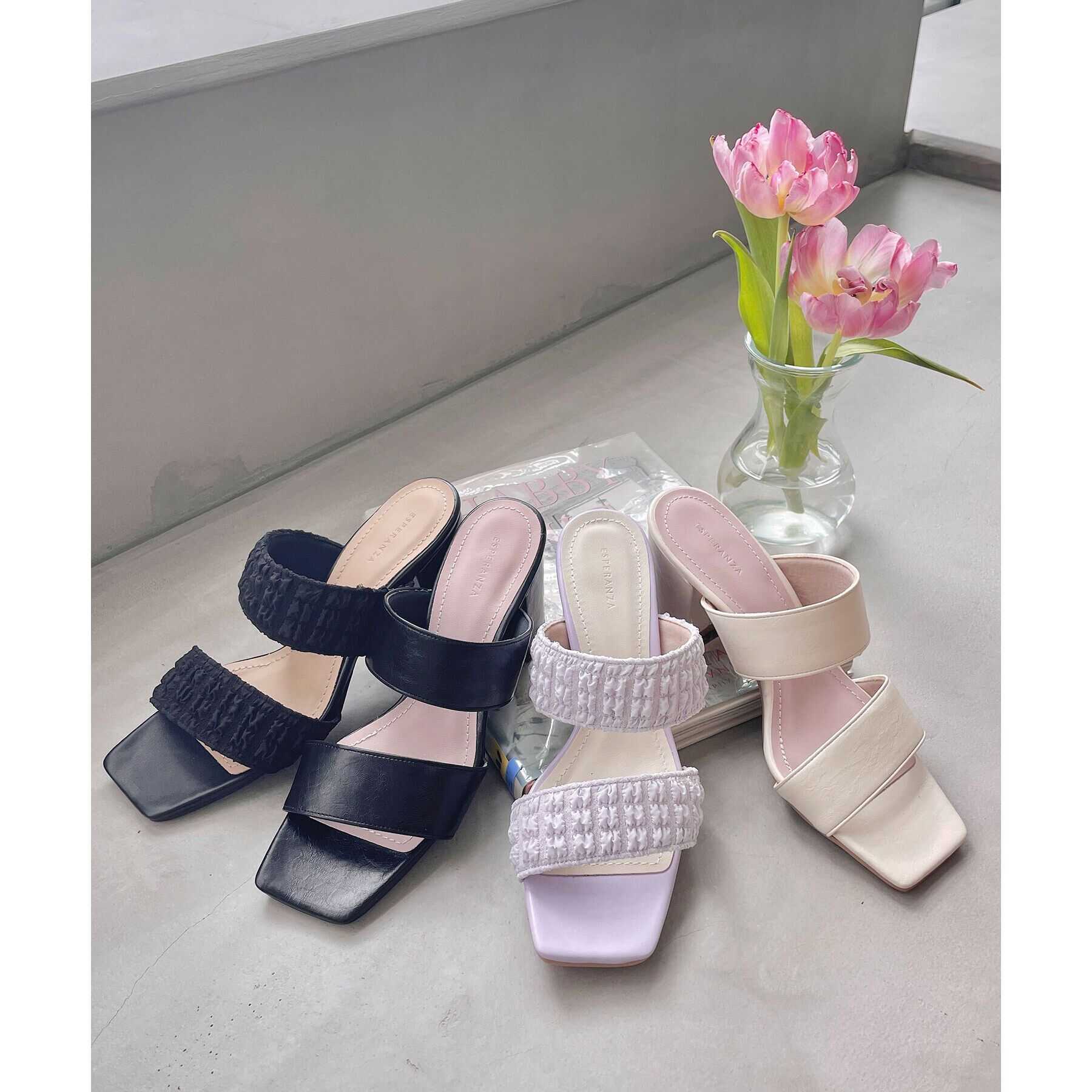 ESPERANZA「ダブルベルト太ヒールミュールサンダル 24SS」|サンダル|