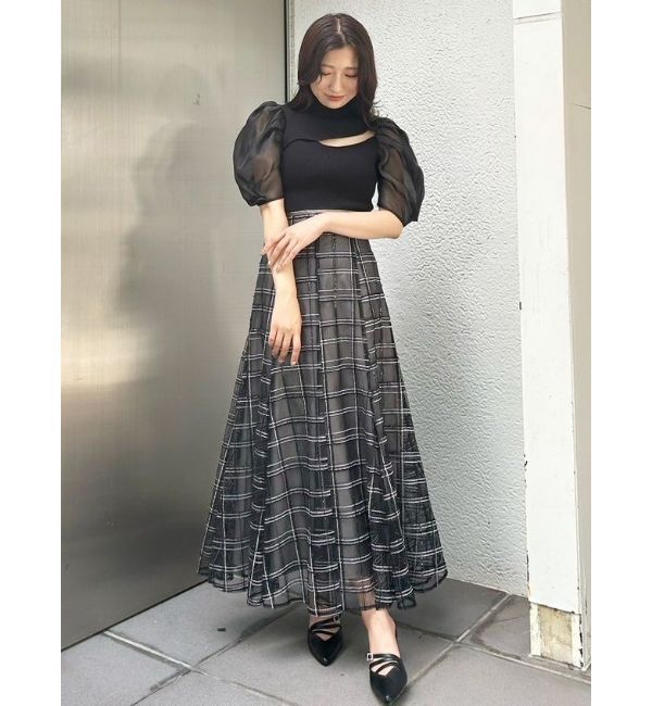 MERCURYDUO「2WAY異素材パフスリーブカットアウトニット」|ニット・セーター|