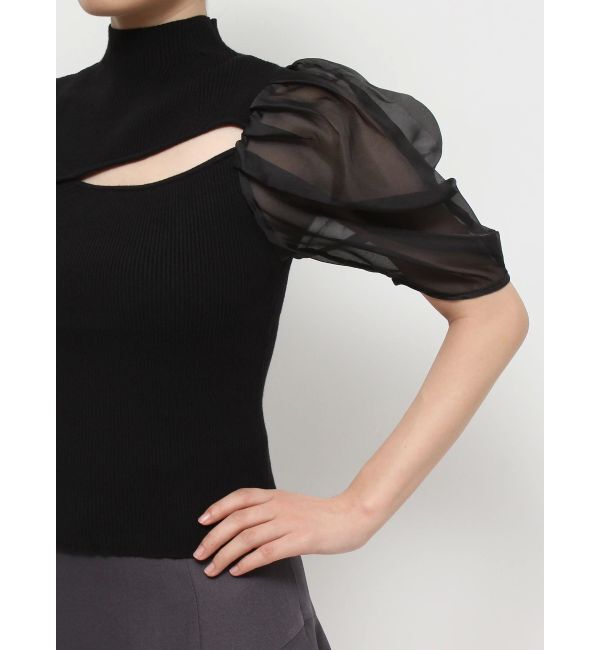 MERCURYDUO「2WAY異素材パフスリーブカットアウトニット」|ニット・セーター|