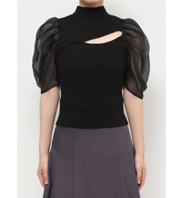 MERCURYDUO「2WAY異素材パフスリーブカットアウトニット」|ニット・セーター|
