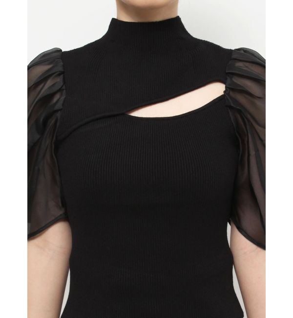 MERCURYDUO「2WAY異素材パフスリーブカットアウトニット」|ニット・セーター|