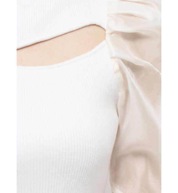 MERCURYDUO「2WAY異素材パフスリーブカットアウトニット」|ニット・セーター|