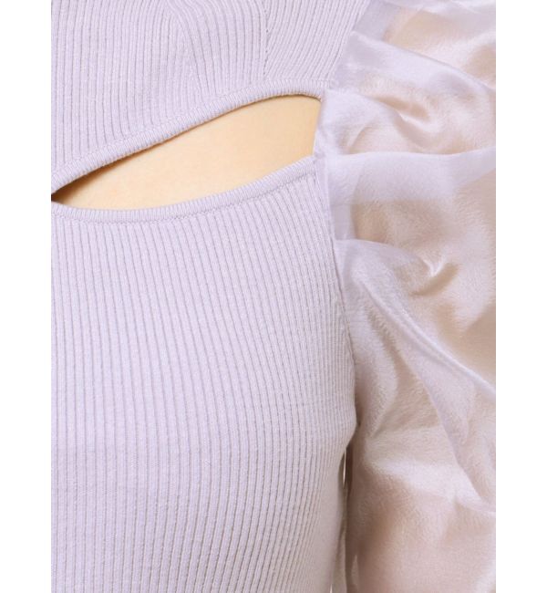 MERCURYDUO「2WAY異素材パフスリーブカットアウトニット」|ニット・セーター|