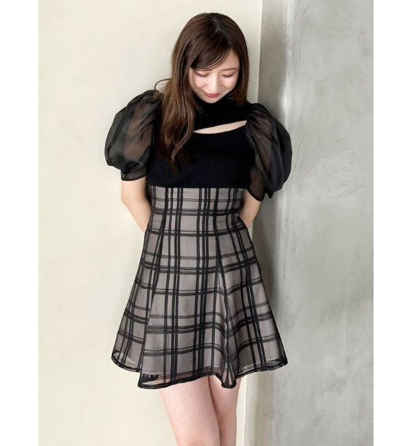 MERCURYDUO「2WAY異素材パフスリーブカットアウトニット」|ニット・セーター|