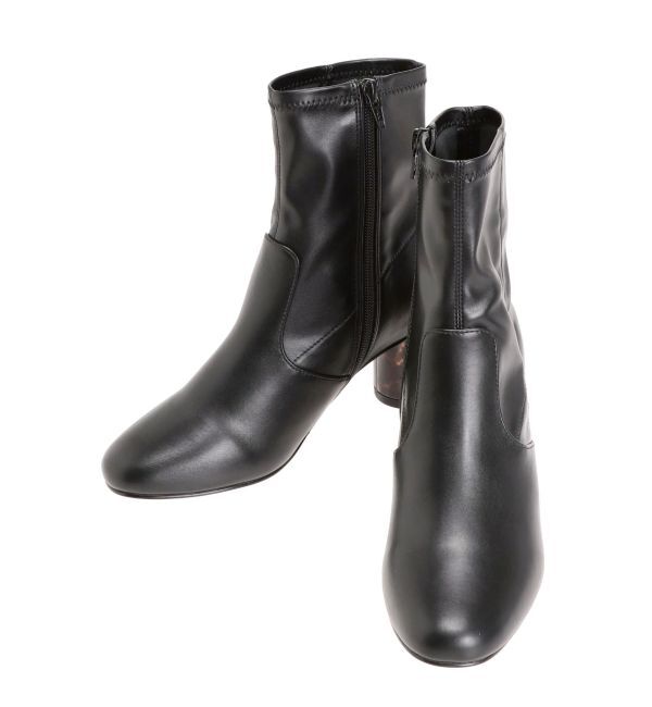 MERCURYDUO「フェイクレザーデザインヒールストレッチショートブーツ」|ショートブーツ|ブラック