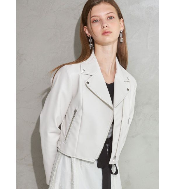 MERCURYDUO「フェイクレザーコンパクトライダースジャケット」|ライダースジャケット|オフホワイト