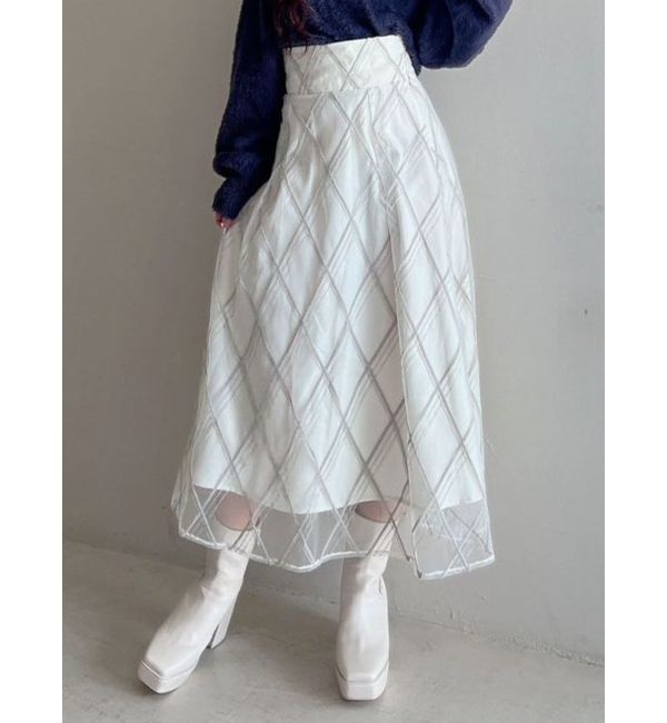 MERCURYDUO「モールチェックミモレ丈スカート」|スカート|